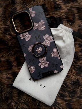 Burga Black Teddy Pattern IPhone 16 Pro Max Case with Ring Grip